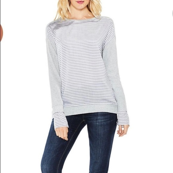 Two By Vince Camuto Striped Terry Sweatshirt - Picture 1 of 7